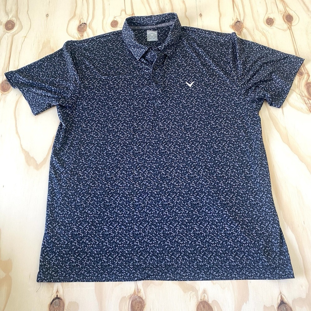 Callaway Opti Dry Polo Shirt Mens XL Stretch Golf Black And Gray Print All Over